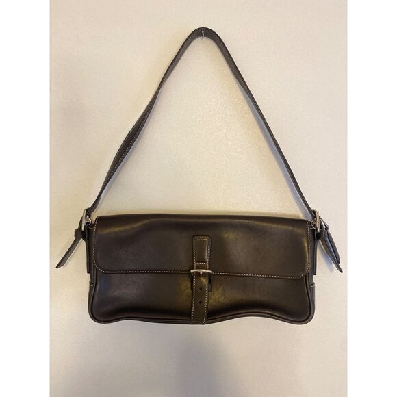 Vintage Coach Hamptons Brown Leather Shoulder Bag With Buckle & Adjustable Strap - Picture 1 of 7
